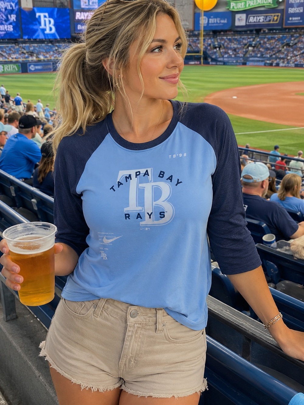 Nike Tampa Bay Rays 3/4 Tee - Light Blue & Navy